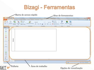 37
Barra de acesso rápido Abas de ferramentas
Palheta Área de trabalho
Opções de visualização
 