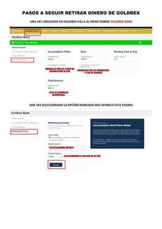 PASOS A SEGUIR RETIRAR DINERO DE GOLDBEX
UNA VEZ LOGUEADO EN GOLDBEX VAS A AL MENÚ DONDE GOLDBEX BANK
UNA VEZ SELECCIONADO LA OPCIÓN MARCADA NOS APARECE ESTA PAGINA
 