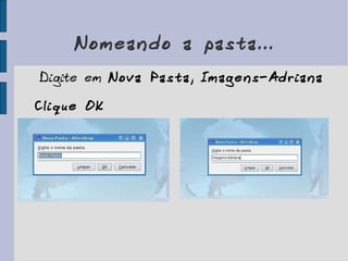 Nomeando a pasta... Digite em  Nova Pasta ,  Imagens-Adriana Clique OK 