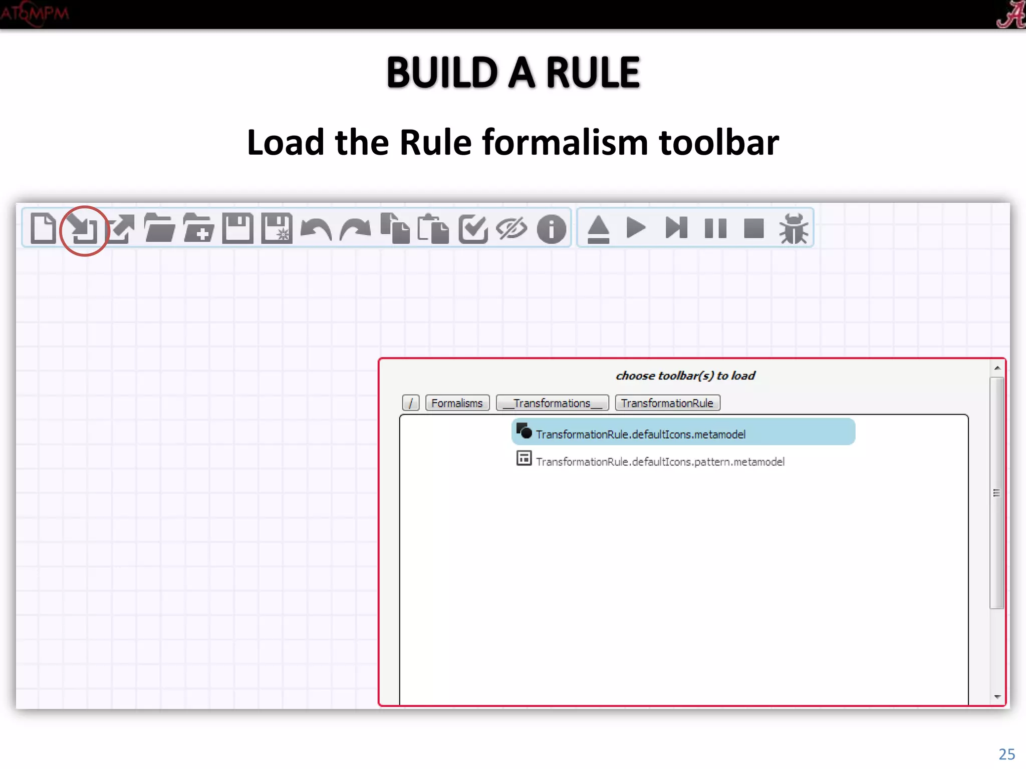 Introductory Tutorial
Load the TransformationRule formalism toolbar
25
 