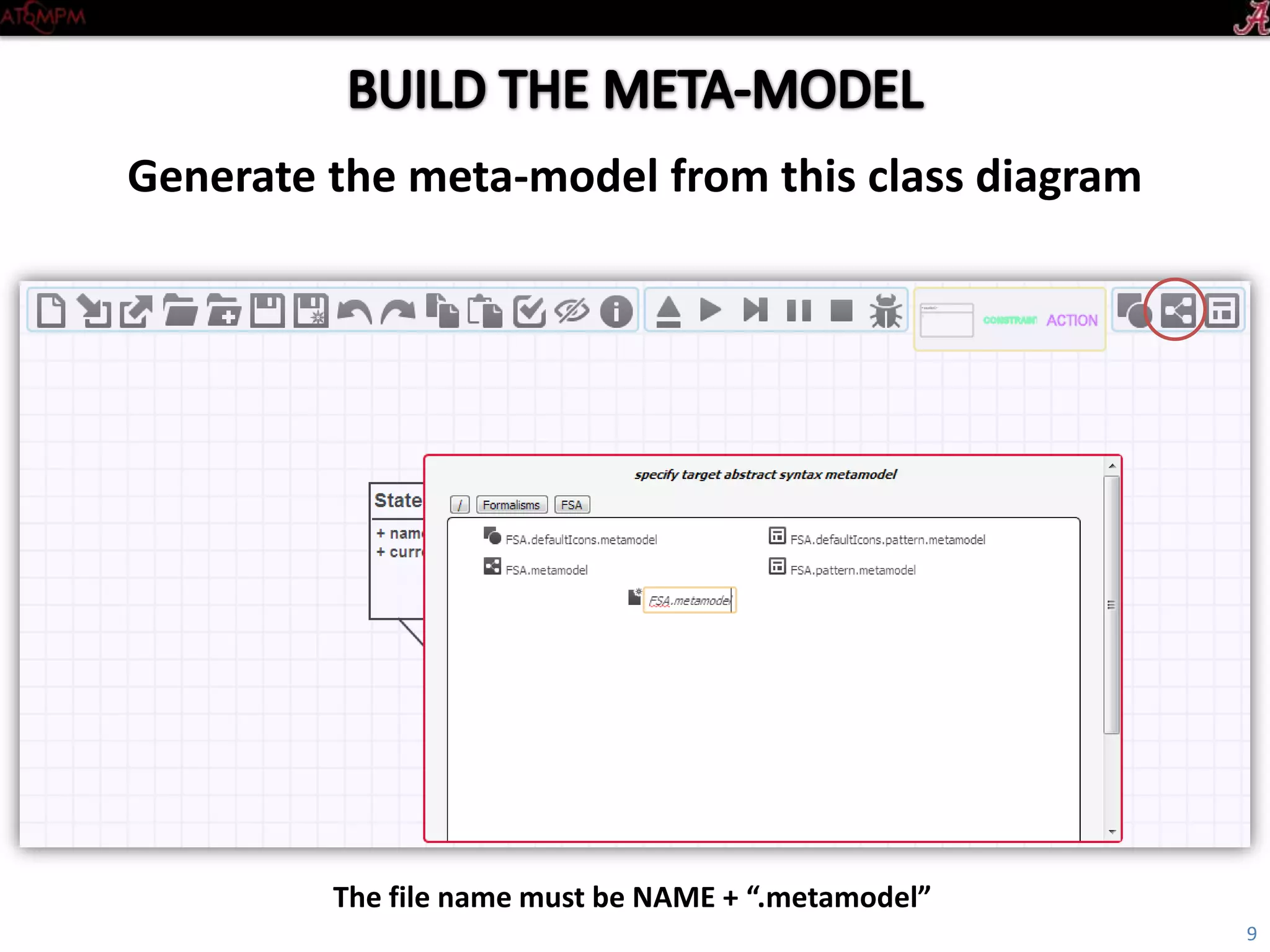 Introductory Tutorial
Generate the metamodel from this class diagram
9
The file name must be NAME+“.metamodel”
 