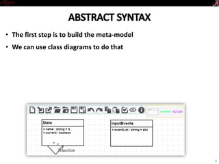 Introductory Tutorial
• The first step is to build the metamodel
• We can use class diagrams to do that
3
 