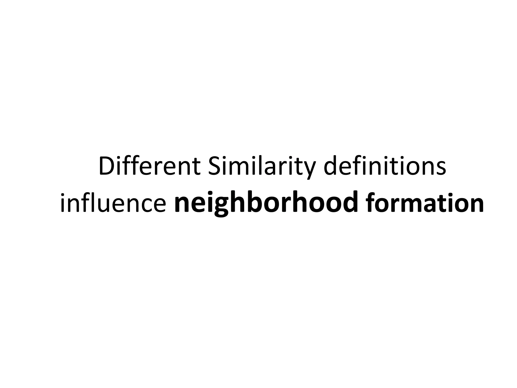 Different Similarity definitions
influence neighborhood formation

 