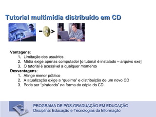 Tutorial multimídia distribuído em CD <ul><li>Vantagens : </li></ul><ul><ul><li>Limitação dos usuários </li></ul></ul><ul>...