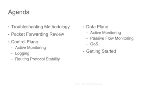 • Troubleshooting Methodology
• Packet Forwarding Review
• Control Plane
• Active Monitoring
• Logging
• Routing Protocol Stability
• Data Plane
• Active Monitoring
• Passive Flow Monitoring
• QoS
• Getting Started
Agenda
 