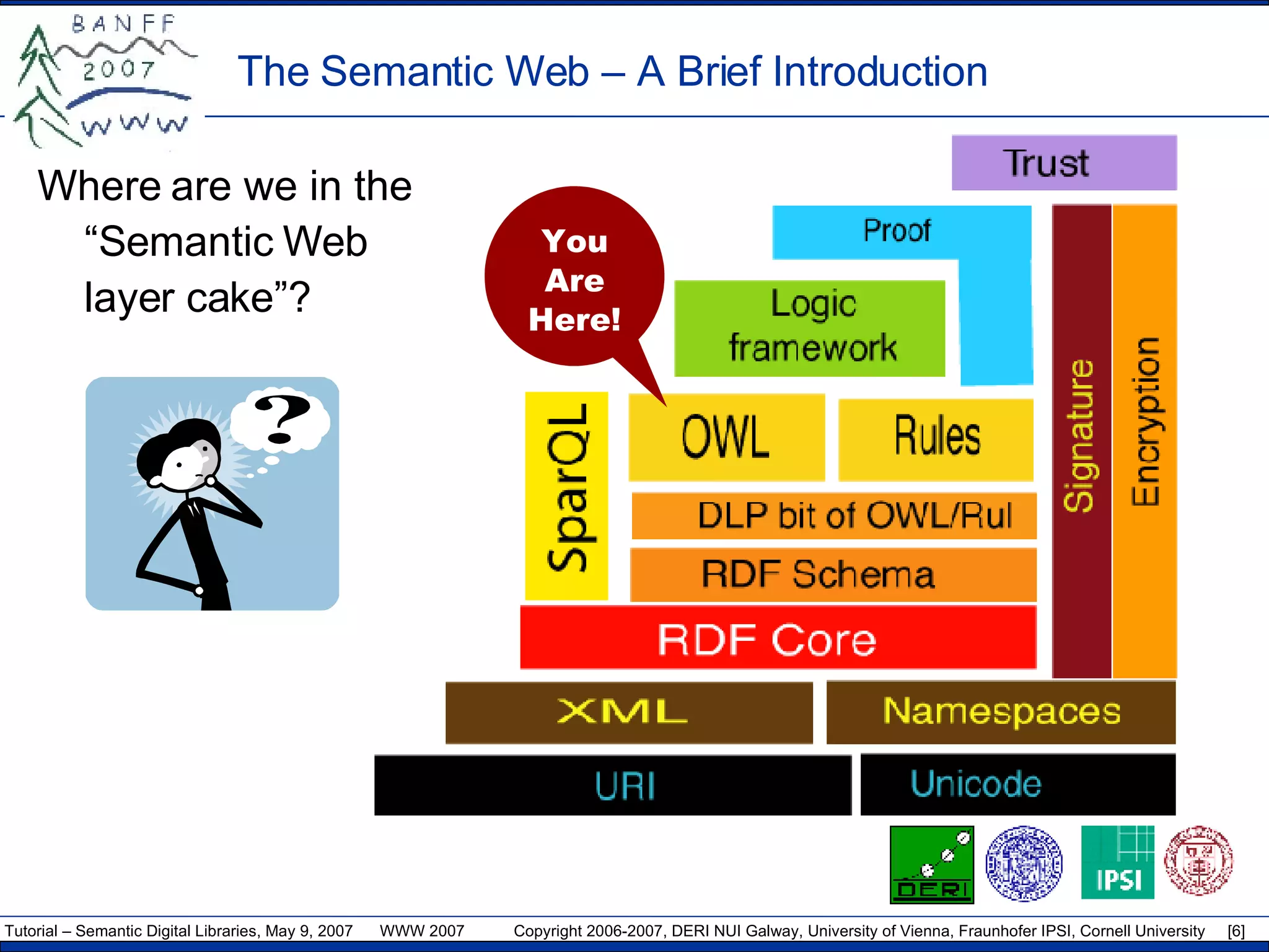 The Semantic Web – A Brief Introduction Where are we in the  “S emantic  W eb   layer cake”? You Are Here! 