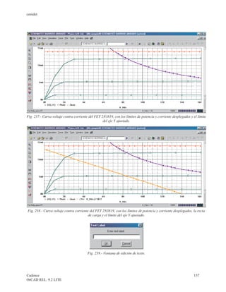 cenidet




Fig. 237.- Curva voltaje contra corriente del FET 2N3819, con los límites de potencia y corriente desplegados y el límite
                                                   del eje Y ajustado.




Fig. 238.- Curva voltaje contra corriente del FET 2N3819, con los límites de potencia y corriente desplegados, la recta
                                         de carga y el límite del eje Y ajustado.




                                         Fig. 239.- Ventana de edición de texto.




Cadence                                                                                                         157
OrCAD REL. 9.2 LITE
 