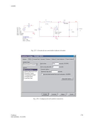 cenidet




                      Fig. 257.- Circuito de un convertidor reductor elevador.




                         Fig. 258.- Configuración del análisis transitorio.




Cadence                                                                          170
OrCAD REL. 9.2 LITE
 