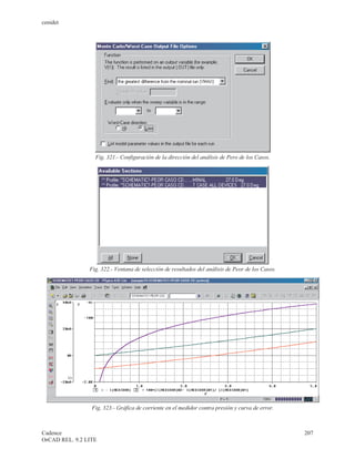 cenidet




                  Fig. 321.- Configuración de la dirección del análisis de Pero de los Casos.




                Fig. 322.- Ventana de selección de resultados del análisis de Peor de los Casos.




                 Fig. 323.- Gráfica de corriente en el medidor contra presión y curva de error.



Cadence                                                                                            207
OrCAD REL. 9.2 LITE
 