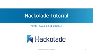 Hackolade Tutorial
Part 12 - Create a REST API model
Copyright © 2016-2023 Hackolade 1
 