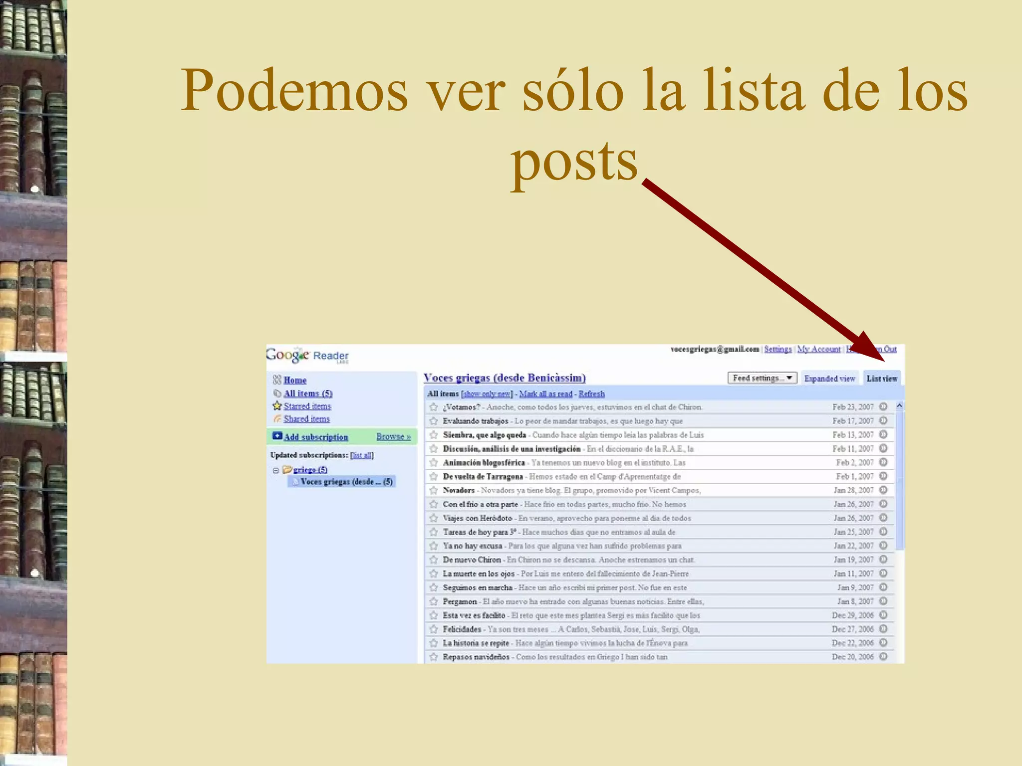 Podemos ver sólo la lista de los posts 
