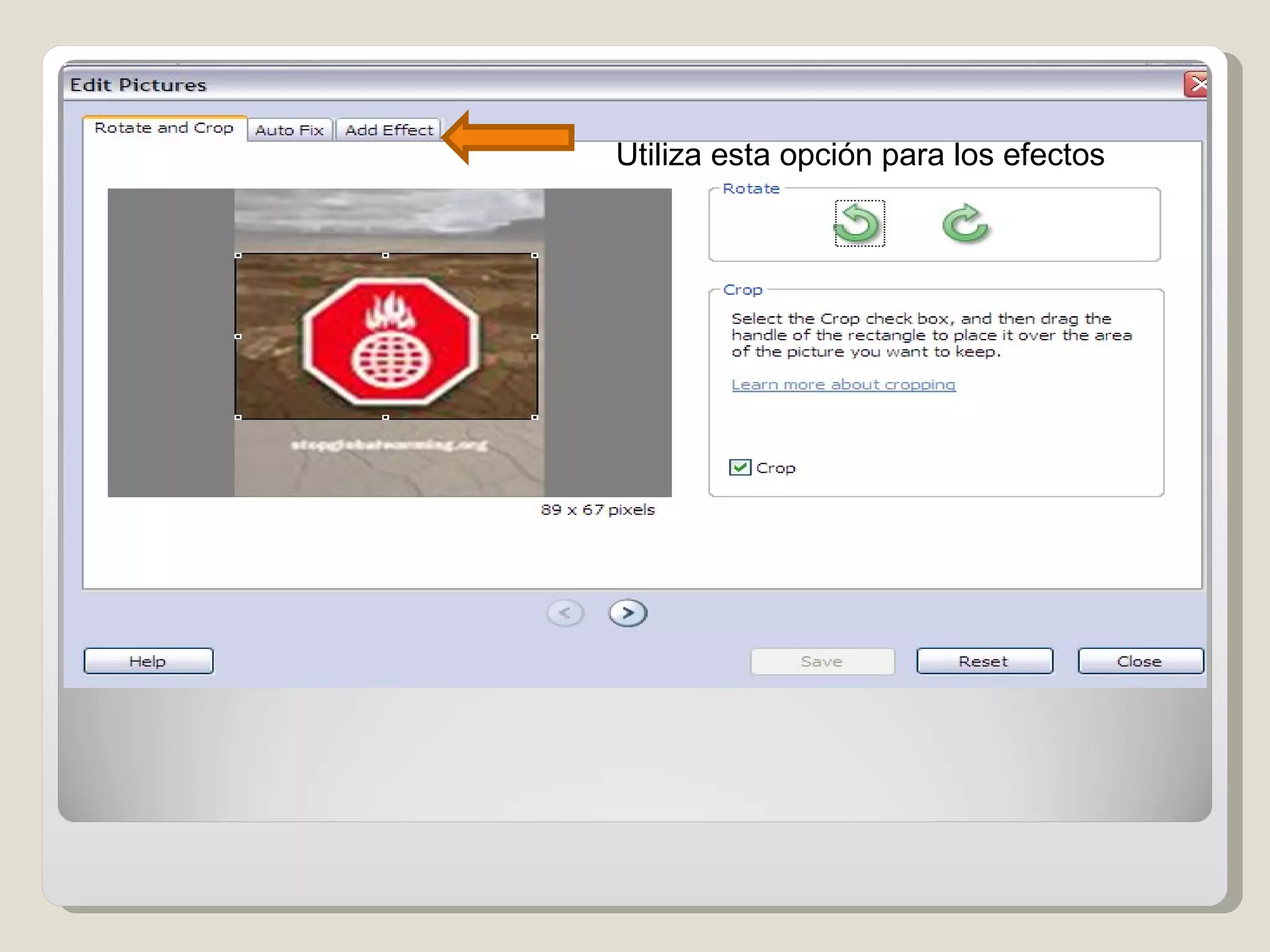 Utiliza esta opción para los efectos  