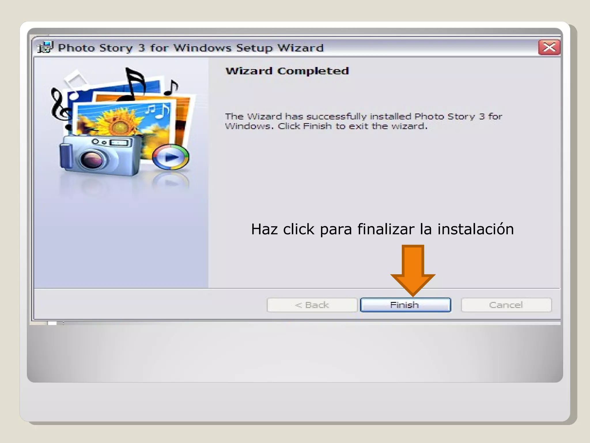 Haz click para finalizar la instalación 