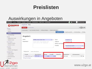 Preislisten
Auswirkungen in Angeboten
www.u2go.at
 