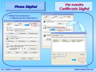 Ver nuestro Certificado Digital Firma Digital LIC. JORGE A. GUERRA     WWW.GIBBA.ORG.AR <<Panel de Control>>   <<Opciones de Internet>> 