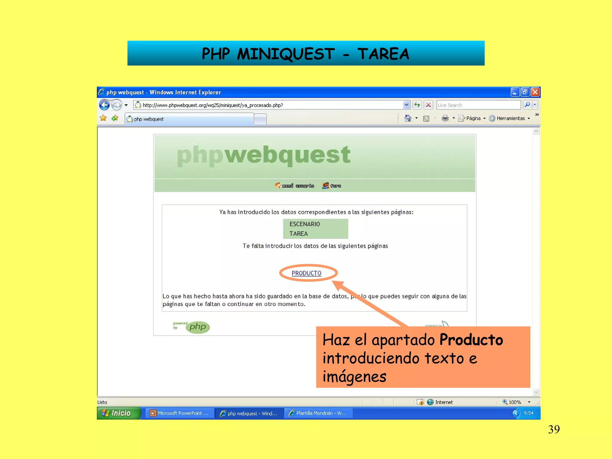 PHP MINIQUEST - TAREA Haz el apartado  Producto  introduciendo texto e imágenes 
