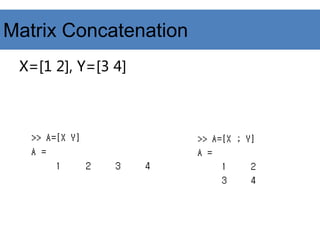 Matrix Concatenation
X=[1 2], Y=[3 4]
 