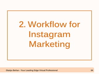 2. Workflow for
Instagram
Marketing
Gladys Beñan - Your Leading Edge Virtual Professional 64
 
