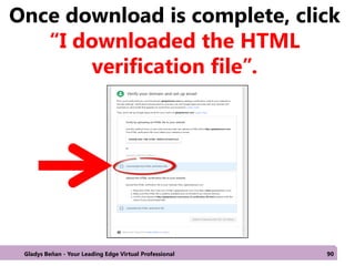 Once download is complete, click
“I downloaded the HTML
verification file”.
Gladys Beñan - Your Leading Edge Virtual Professional 90
 