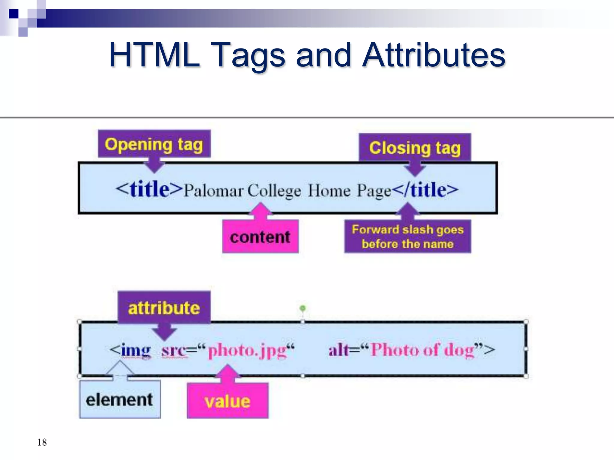 default.asp, default.aspx, index.asp, index.aspx11HTML: Language of the Web PageA Web page is a text file written in a language called Hypertext Markup Language - describes a document’s structure and content.HTML is not a programming language or a formatting language.XHTML – the latest official version of HTMLHTML5– the next version of HTML