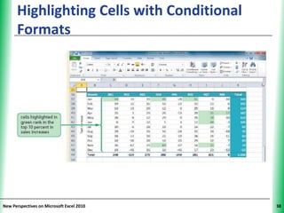 Highlighting Cells with Conditional   XP
      Formats




New Perspectives on Microsoft Excel 2010         38
 