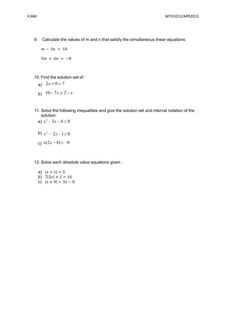 Tutorial 2: EQUATIONS AND INEQUALITIES | PDF