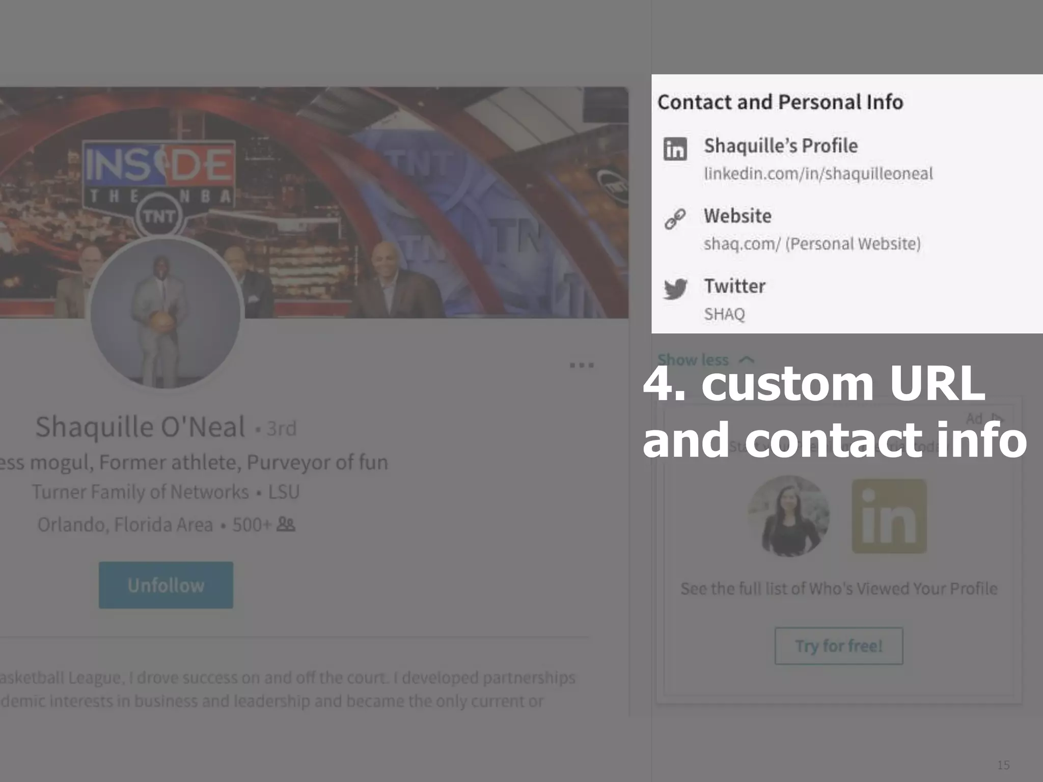 15
4. custom URL
and contact info
 
