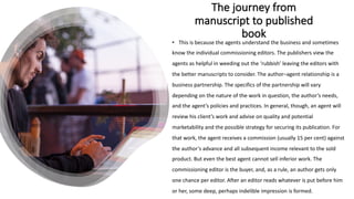 The journey from
manuscript to published
book
• This is because the agents understand the business and sometimes
know the ...