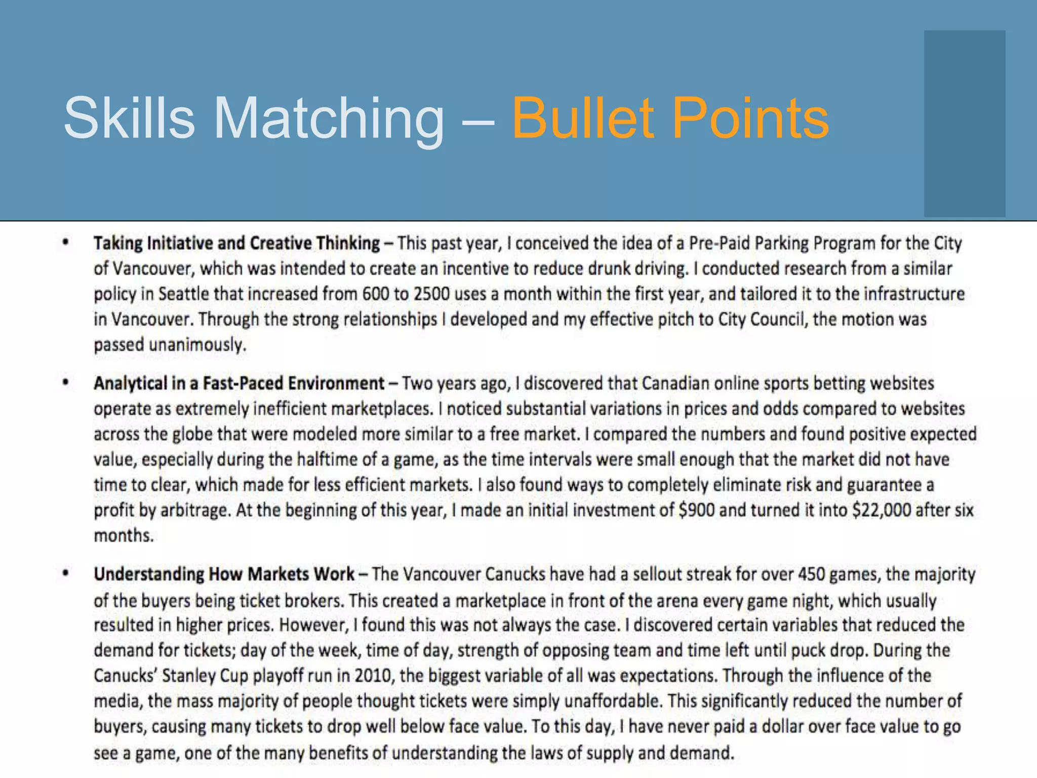 Skills Matching – Bullet Points
 