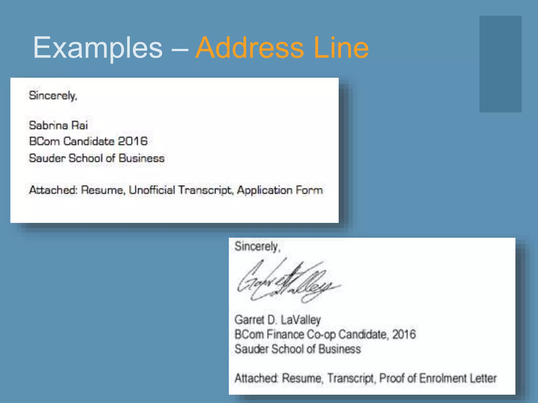 Examples – Address Line
 