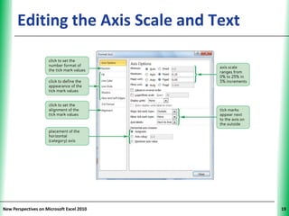 Editing the Axis Scale and Text      XP




New Perspectives on Microsoft Excel 2010        19
 