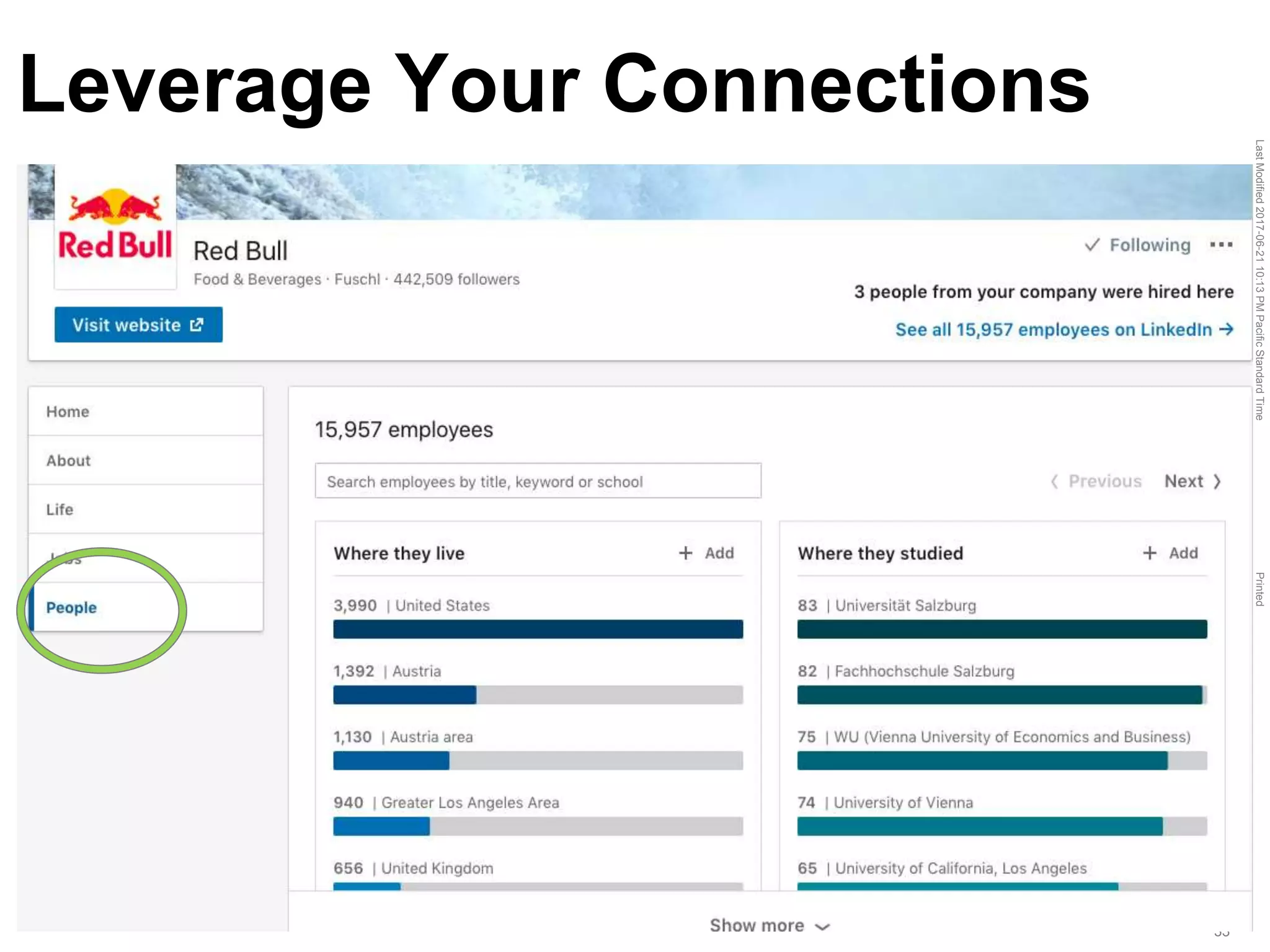 LastModified2017-06-2110:13PMPacificStandardTimePrinted
33
Leverage Your Connections
 