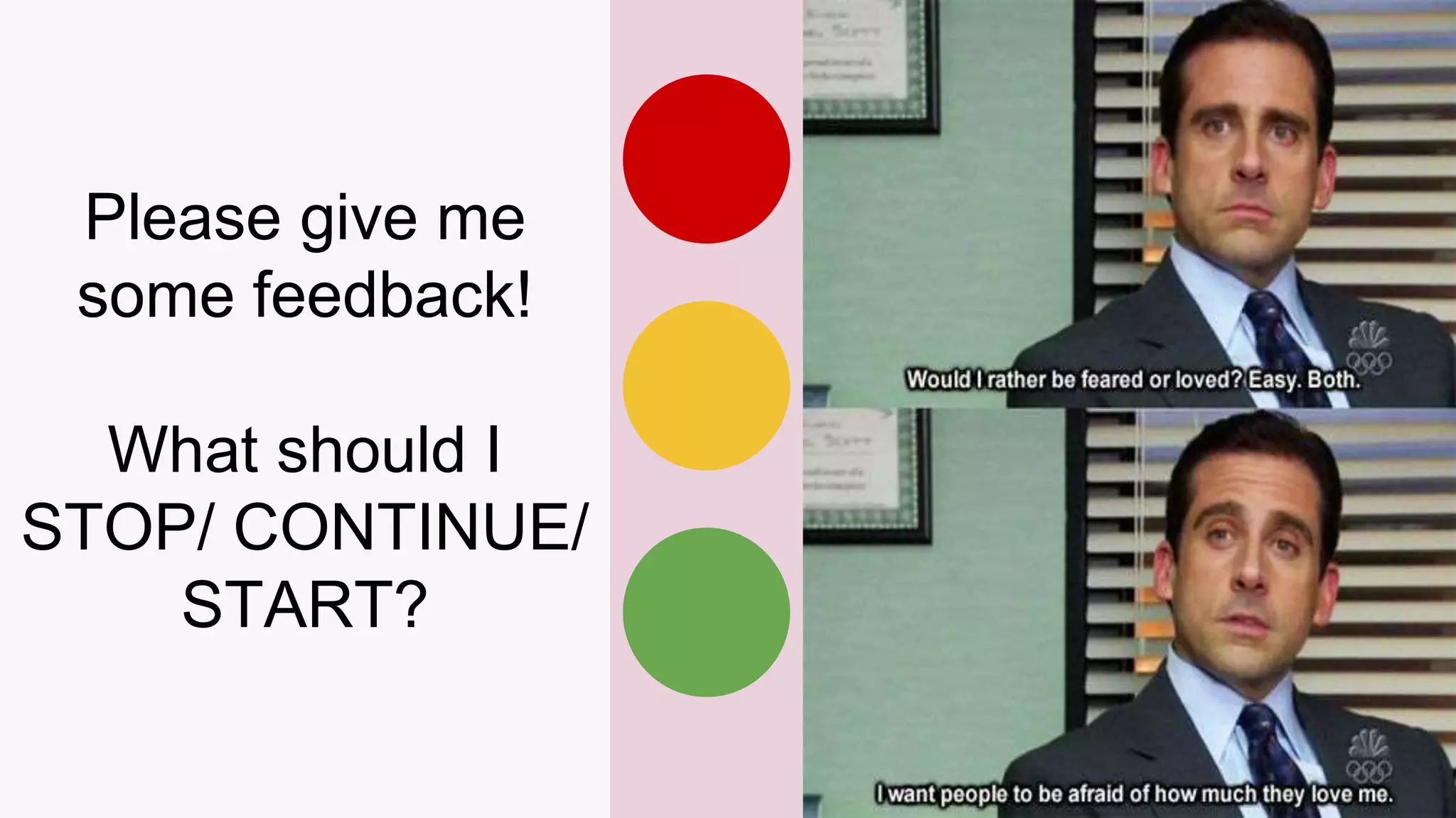 Please give me
some feedback!
What should I
STOP/ CONTINUE/
START?
 