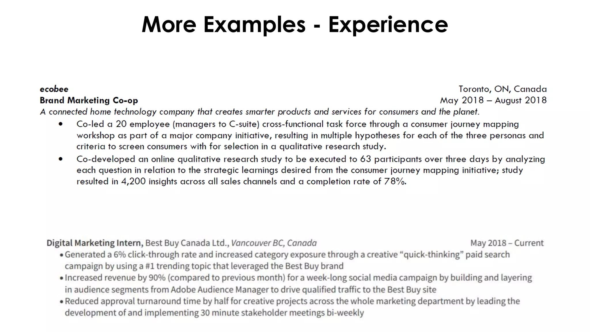 More Examples - Experience
 