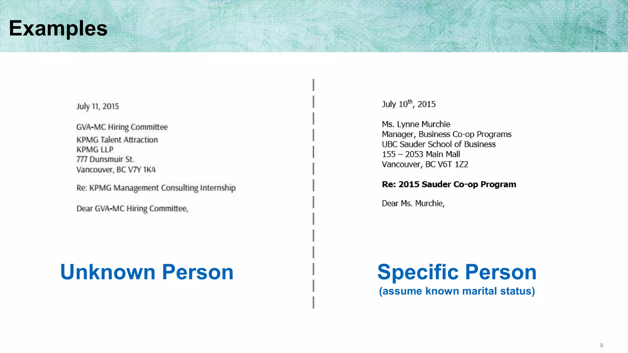 9
Examples
Unknown Person Specific Person
(assume known marital status)
 