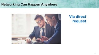 21
Networking Can Happen Anywhere
Via direct
request
 