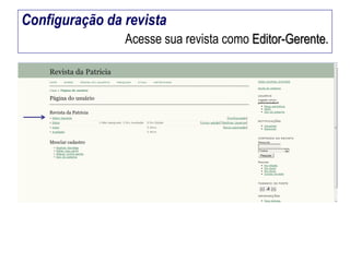 Configuração da revista
Acesse sua revista como Editor-Gerente.

 