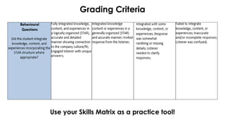 Grading Criteria
Use your Skills Matrix as a practice tool!
 
