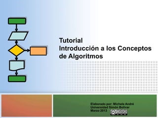 Tutorial
Introducción a los Conceptos
de Algoritmos




         Elaborado por: Michele André
         Universidad Simón Bolívar
         Marzo 2013
 