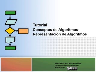 Tutorial
Conceptos de Algoritmos
Representación de Algoritmos




           Elaborado por: Michele André
           Universidad Simón Bolívar
           Marzo 2013
 
