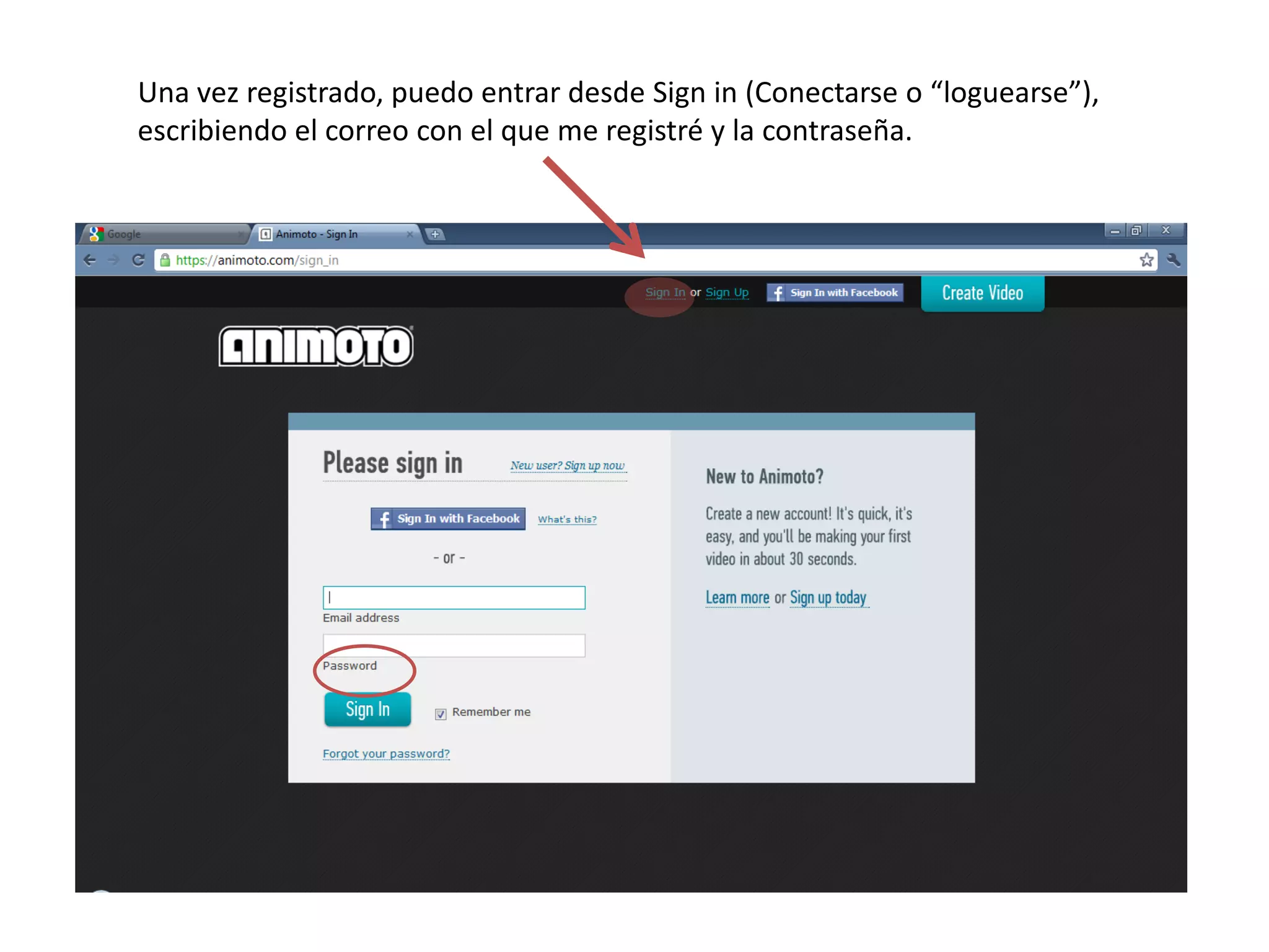 Una vez registrado, puedo entrar desde Sign in (Conectarse o “loguearse”),
escribiendo el correo con el que me registré y la contraseña.
 