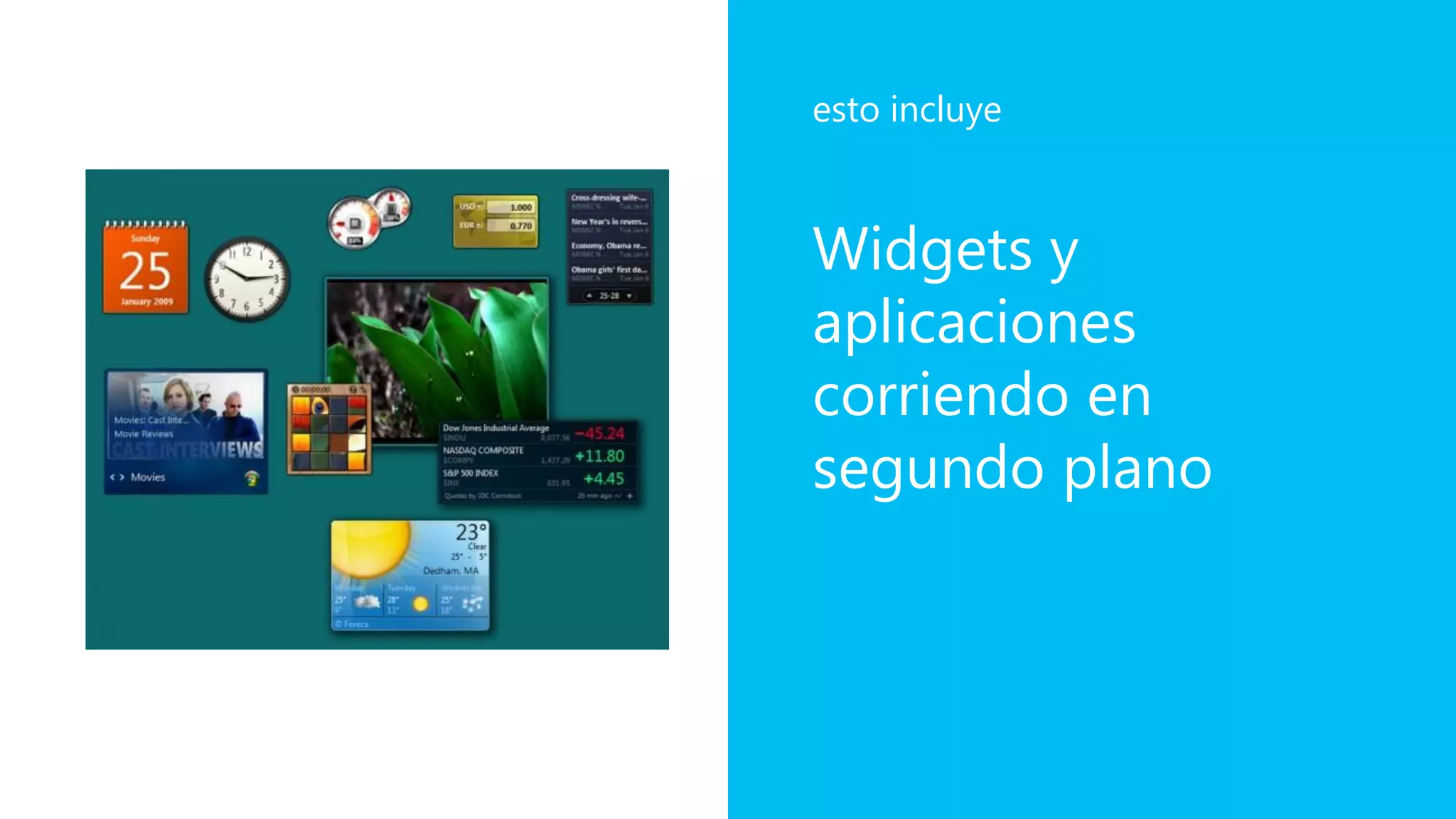 Widgets y
aplicaciones
corriendo en
segundo plano
esto incluye
 