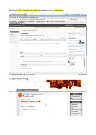 Por último seleccionamos una categoría para la entrada y publicamos.
Así aparecerá en el blog...
 