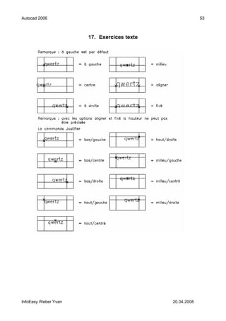 Autocad 2006                                             53



                      17. Exercices texte




InfoEasy Weber Yvan                         20.04.2008
 