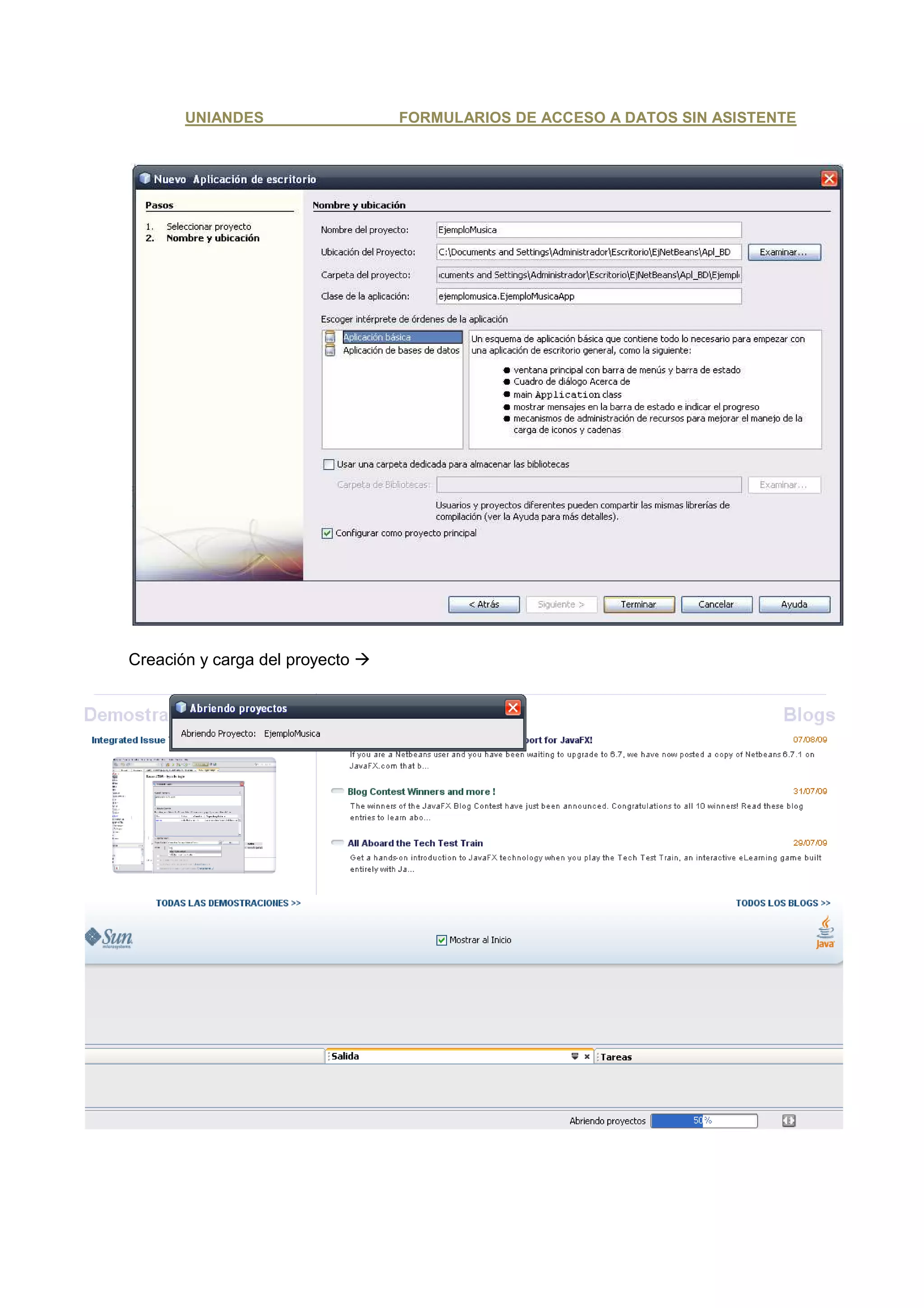 UNIANDES                 FORMULARIOS DE ACCESO A DATOS SIN ASISTENTE




Creación y carga del proyecto
 