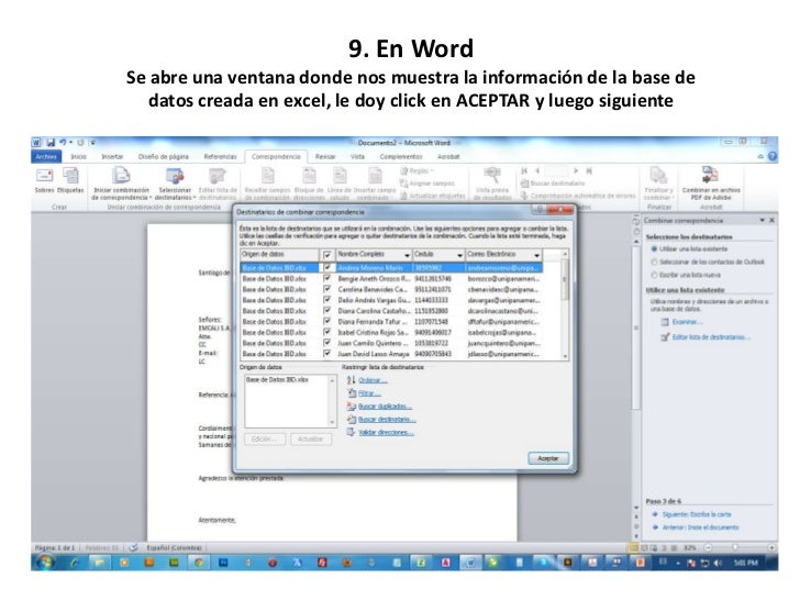Tutorial base de datos word y excel