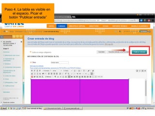 Tutorial realizado por Edith Gutiérrez 50
Paso 4. La tabla es visible en
el espacio. Picar el
botón “Publicar entrada”
 