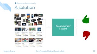 Recommender
System
A solution
10Bias in Personalized Rankings: Concepts to CodeBoratto and Marras
Recommendation principles
 