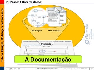 Tutorial BizAgi®, Modelagem de Processos

2º. Passo: A Documentação:

Modelagem

Documentação

Publicação

A Documentação
Versão 7 Set 2013 | RFS

rildo.santos@etecnologia.com.br

Todos os direitos reservados e protegidos © 2006 e 2013

91

 