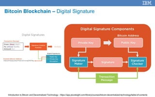 32
Bitcoin Blockchain – Digital Signature
Introduction to Bitcoin and Decentralized Technology - https://app.pluralsight.com/library/courses/bitcoin-decentralized-technology/table-of-contents
 